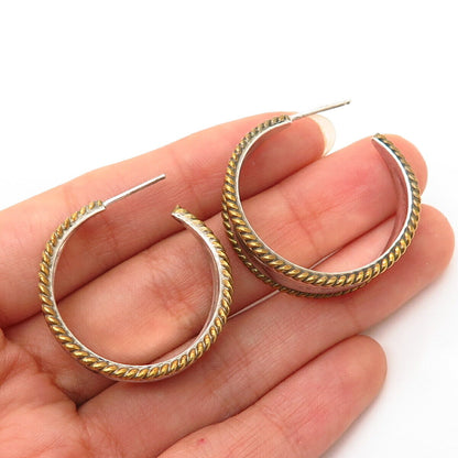 925 Sterling Silver 2-Tone Vintage Mexico Half Hoop Earrings