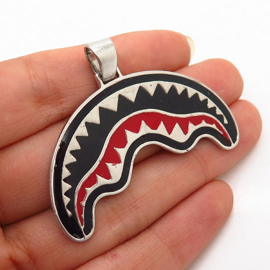 925 Sterling Silver Enamel Scary Smile Design Pendant