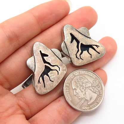 925 Sterling Silver Vintage Cutout Frisky Horse Tribal Design Cufflinks