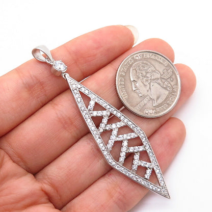 925 Sterling Silver C Z Abstract Leaf Design Pendant