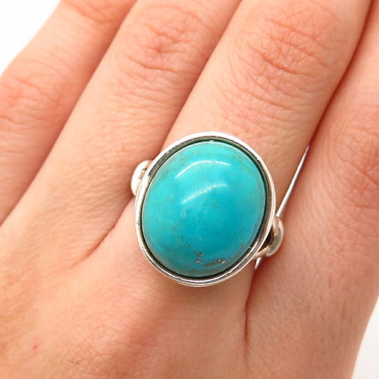 925 Sterling Silver Real Turquoise Gem Wrapped Design Ring Size 7