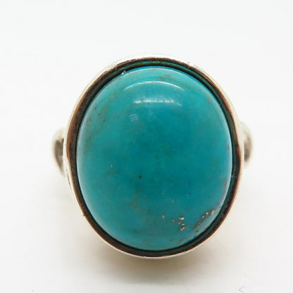 925 Sterling Silver Real Turquoise Gem Wrapped Design Ring Size 7