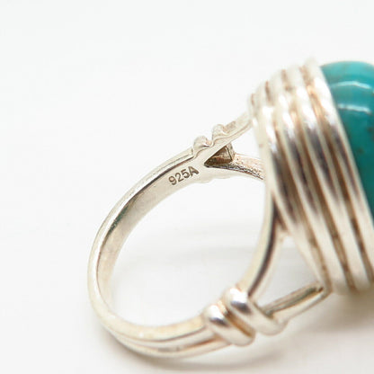 925 Sterling Silver Real Turquoise Gem Wrapped Design Ring Size 7