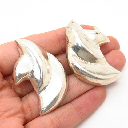 925 Sterling Silver Vintage Mexico Modernist Puffy Large Clip On Earrings