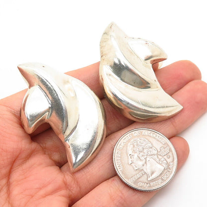 925 Sterling Silver Vintage Mexico Modernist Puffy Large Clip On Earrings