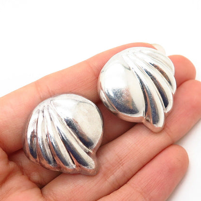 925 Sterling Silver Vintage Mexico Modernist Design Hollow Clip On Earrings