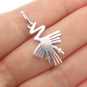 925 Sterling Silver Vintage Modernist Stork Bird Charm Pendant