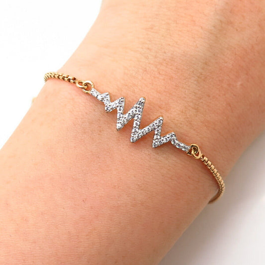 925 Sterling Silver Gold Plated Peru C Z Heartbeat Slider Link Bracelet 9 1/4"