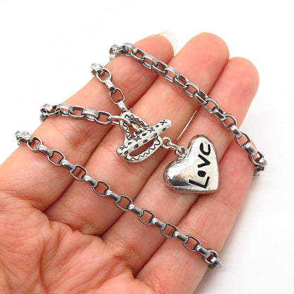 925 Sterling Silver Heart "Love" Charm Oval Chain Necklace 18"