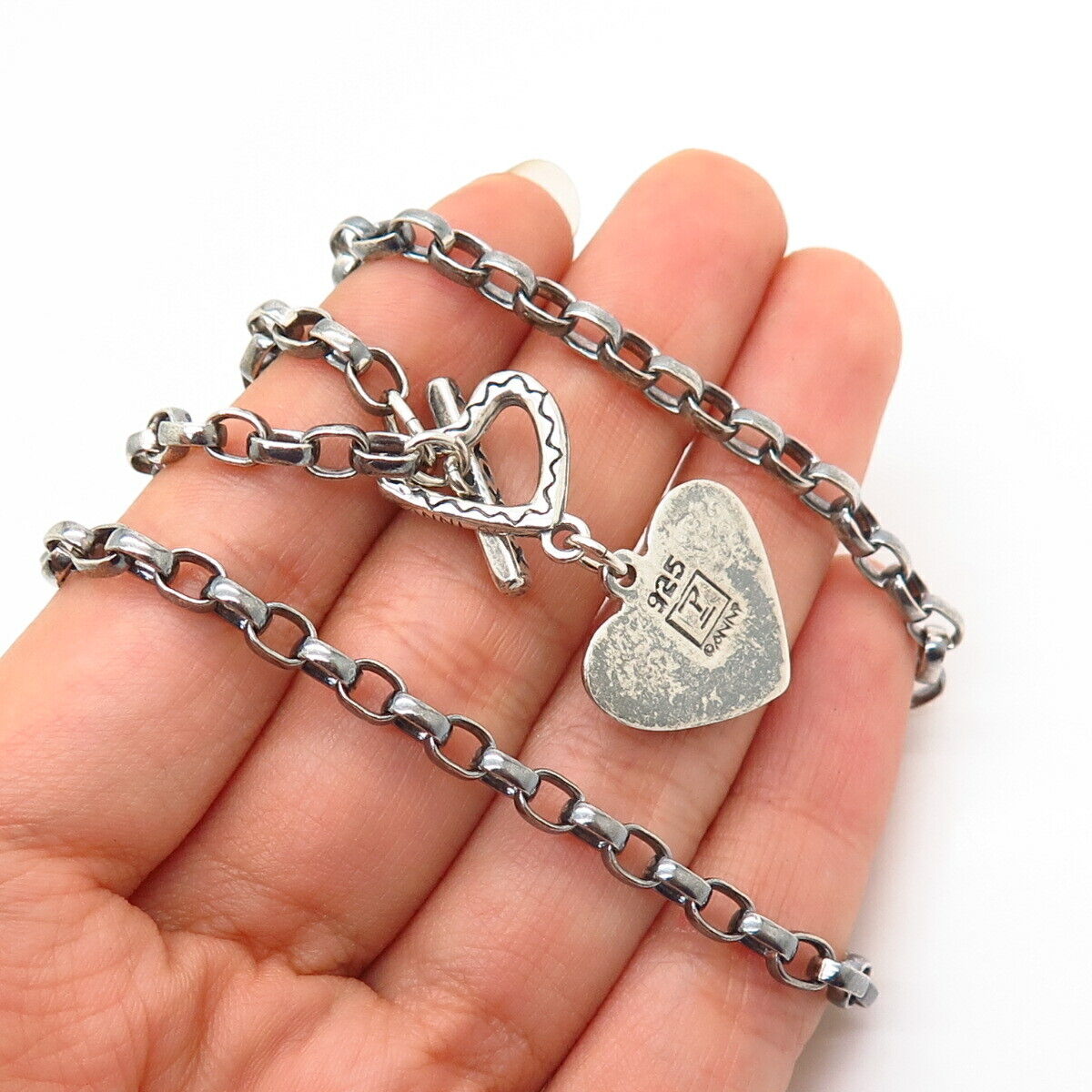 925 Sterling Silver Heart "Love" Charm Oval Chain Necklace 18"