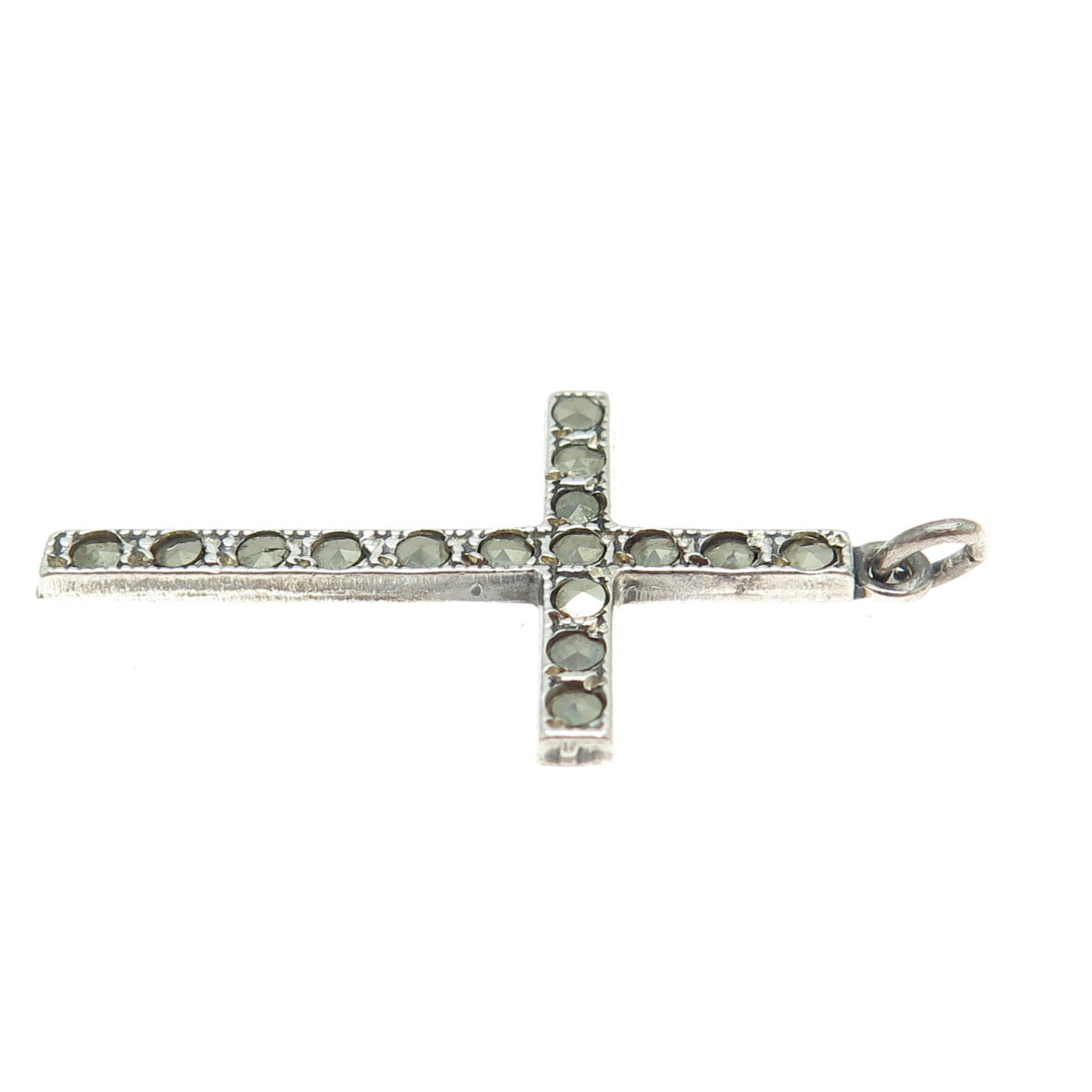 UNCAS 925 Sterling Silver Antique Art Deco USA Marcasite Gemstone Cross Pendant