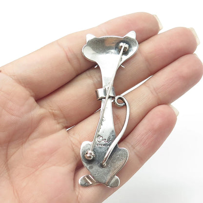 925 Sterling Silver Vintage Orb Silversmith Cat Modernist Pin Brooch