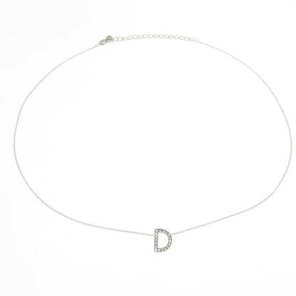 925 Sterling Silver C Z Letter "D" Initial Rolo Chain Necklace 18-20"