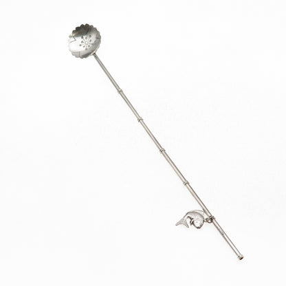 925 Sterling Silver Antique Japan Koi Fish Charm Bamboo Iced Tea Straw Spoon
