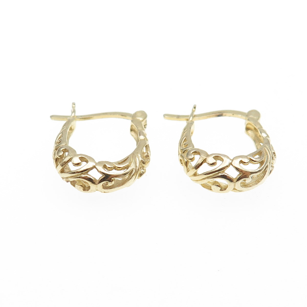 925 Sterling Silver Gold Plated Ornate Hoop Earrings
