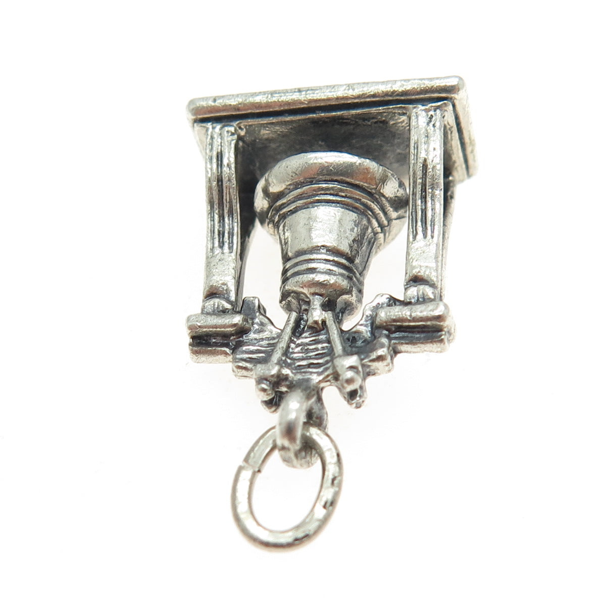 925 Sterling Silver Antique Art Deco Liberty Bell 3D Pendant