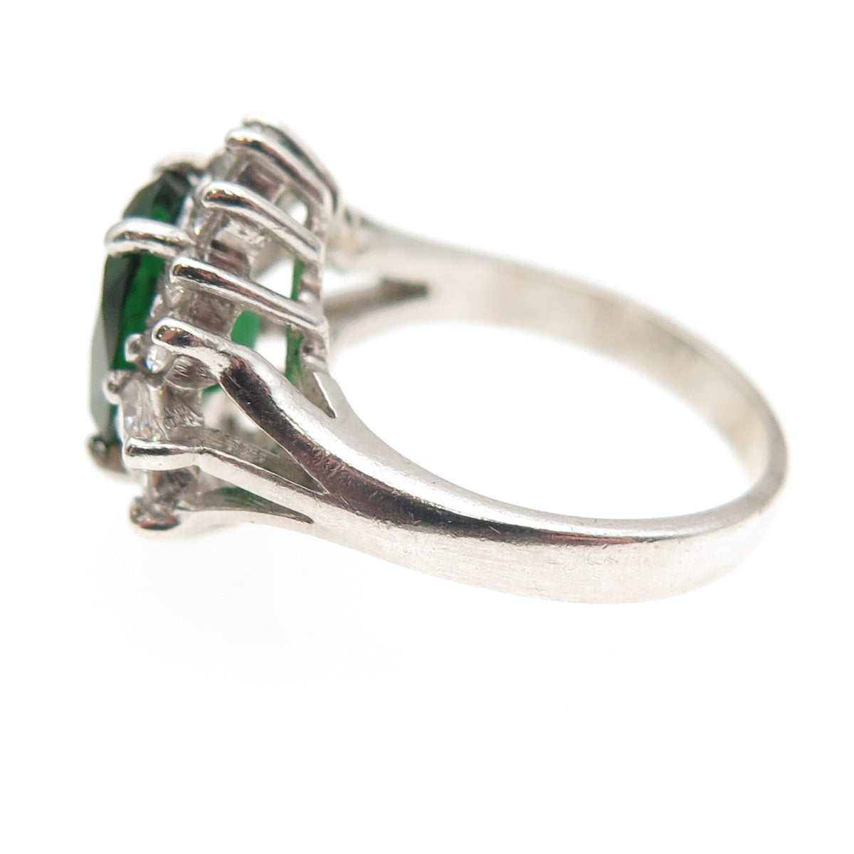 Jolie Gabor 925 Sterling Silver Green & White C Z Bohemian Ring Size 6.75