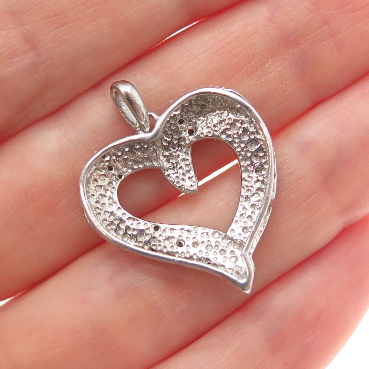 925 Sterling Silver Real Round-Cut Diamond Heart Charm Pendant