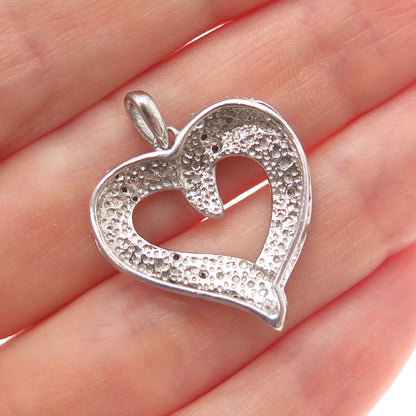 925 Sterling Silver Real Round-Cut Diamond Heart Charm Pendant