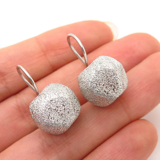 925 Sterling Silver Textured Abstract Ball Design Puffy Hollow Earrings