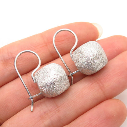 925 Sterling Silver Textured Abstract Ball Design Puffy Hollow Earrings