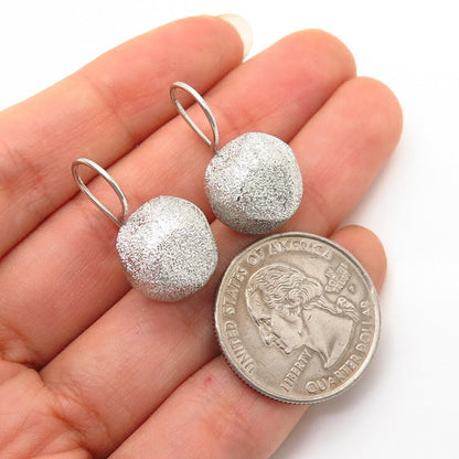 925 Sterling Silver Textured Abstract Ball Design Puffy Hollow Earrings