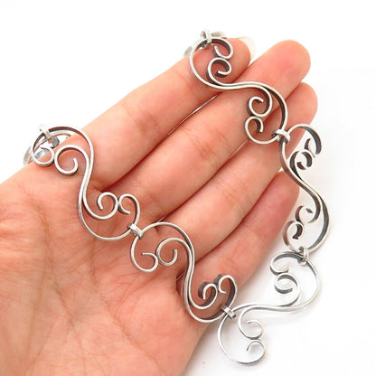 925 Sterling Silver Antique Swirl Design Statement Chain Necklace 14"