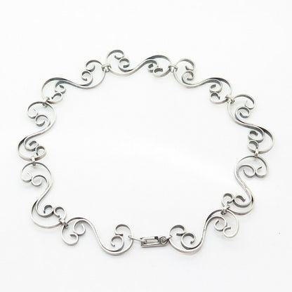 925 Sterling Silver Antique Swirl Design Statement Chain Necklace 14"