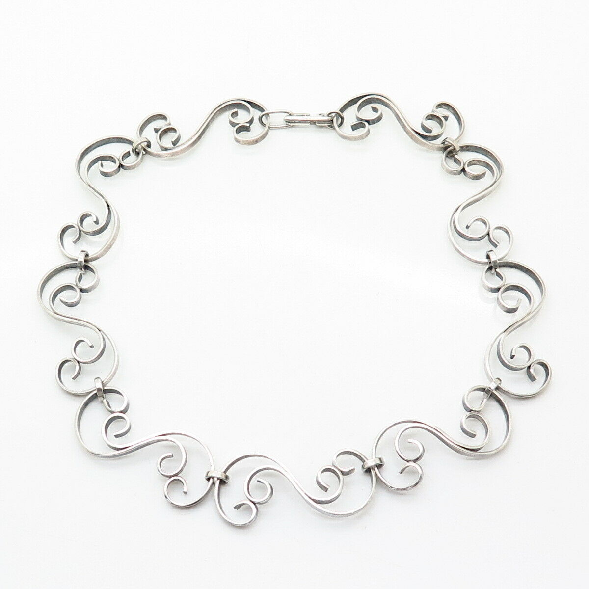 925 Sterling Silver Antique Swirl Design Statement Chain Necklace 14"