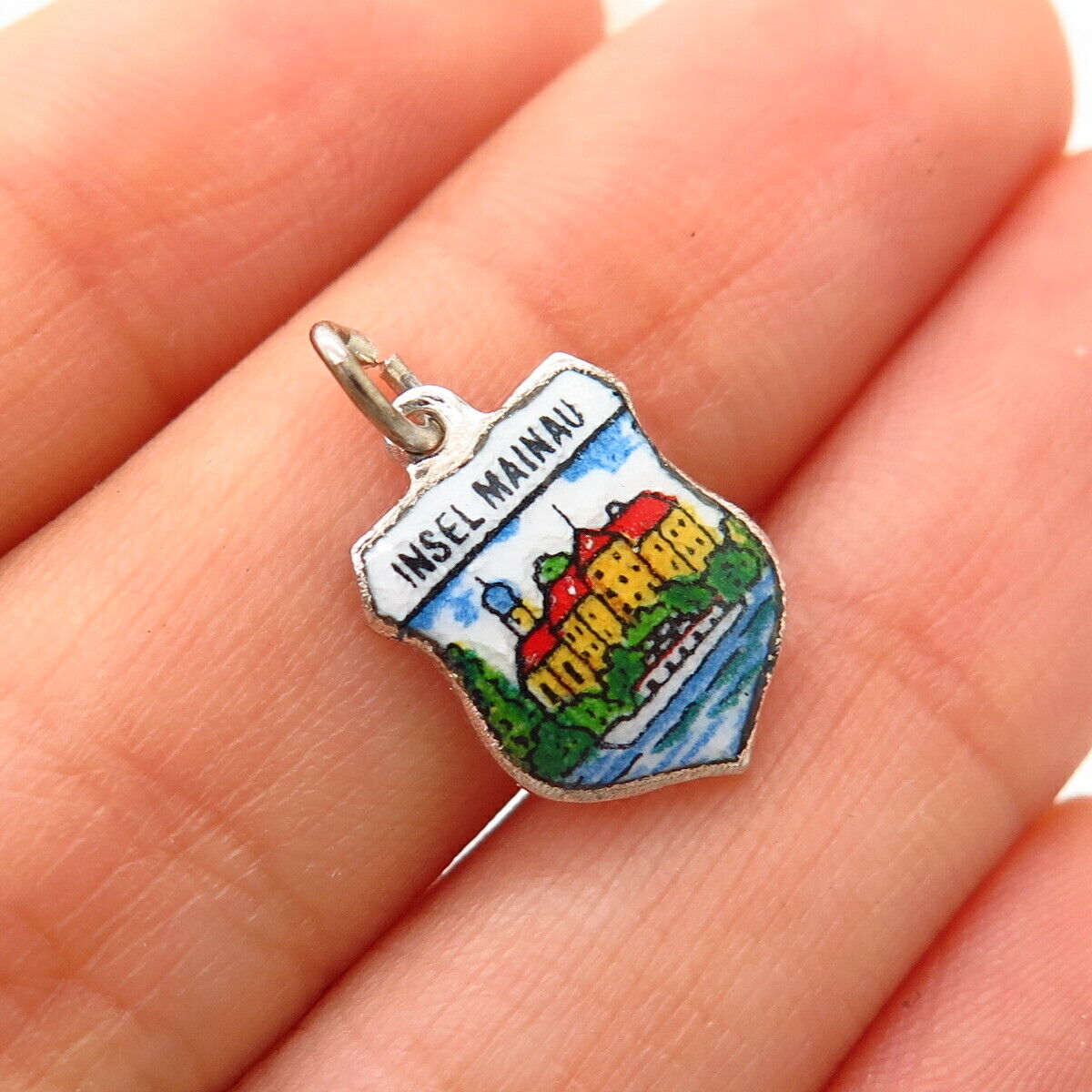 Silver Vintage "Insel Mainau" Enamel Charm Pendant