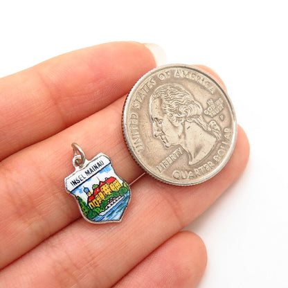 Silver Vintage "Insel Mainau" Enamel Charm Pendant