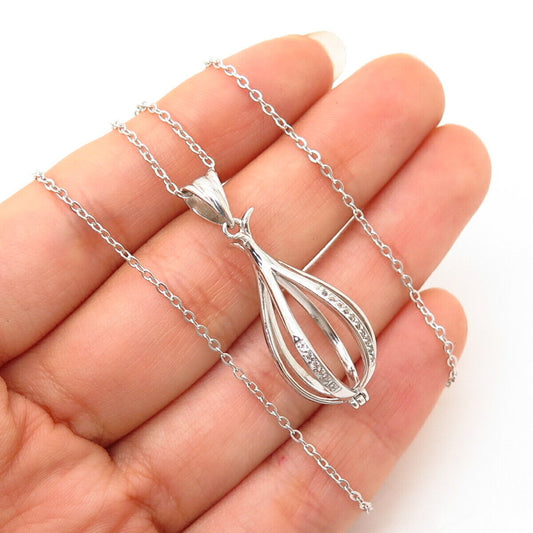 925 Sterling Silver C Z Barrel Pendant Chain Necklace 18-20"