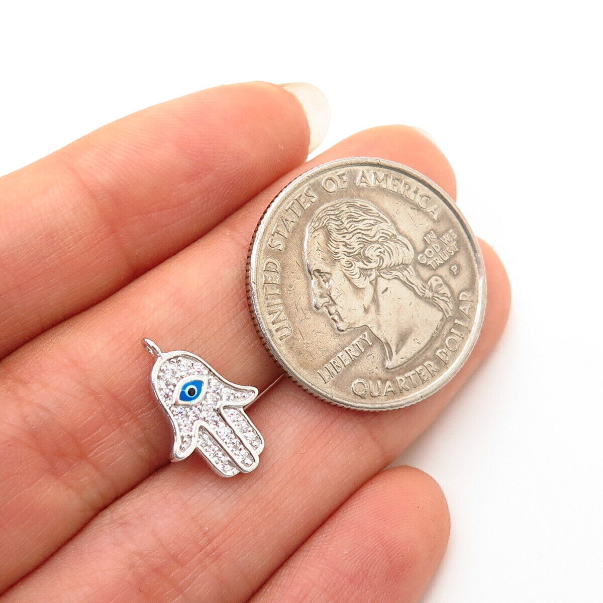 925 Sterling Silver Enamel C Z Hamsa Design Charm Pendant