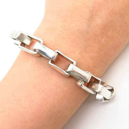 925 Sterling Silver Square Link Chain Bracelet Size 6.5"