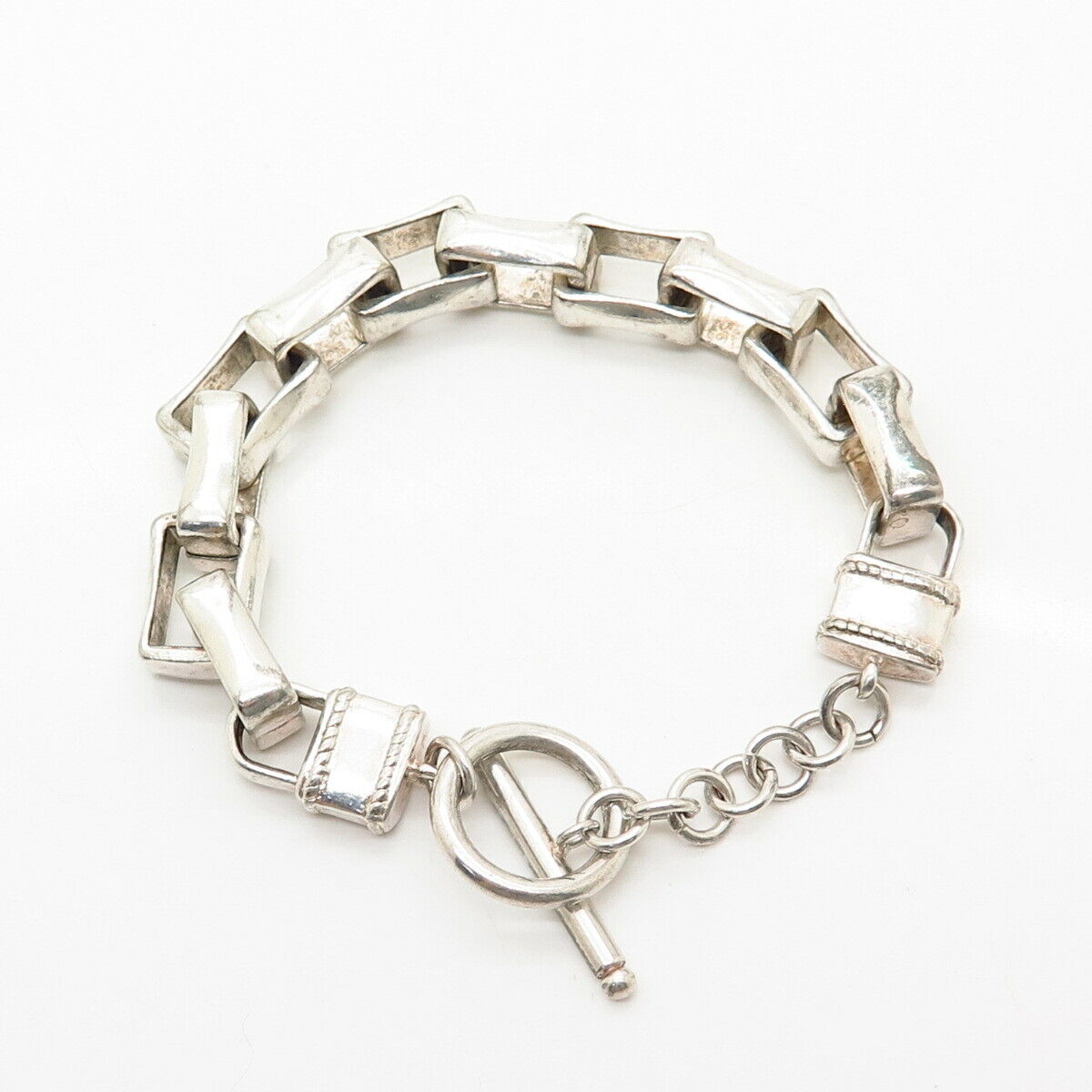 925 Sterling Silver Square Link Chain Bracelet Size 6.5"