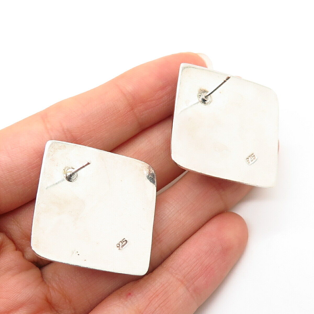 925 Sterling Silver Hollow Rhombus Design Earrings