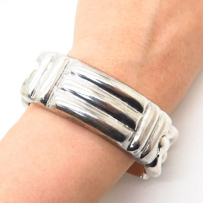 925 Sterling Silver Modernist Design Hollow Wide Link Bracelet 6 1/4"