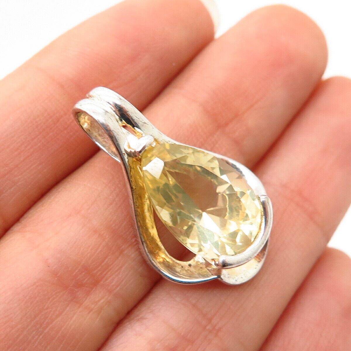 925 Sterling Silver Lemon-Tone C Z Slide Pendant