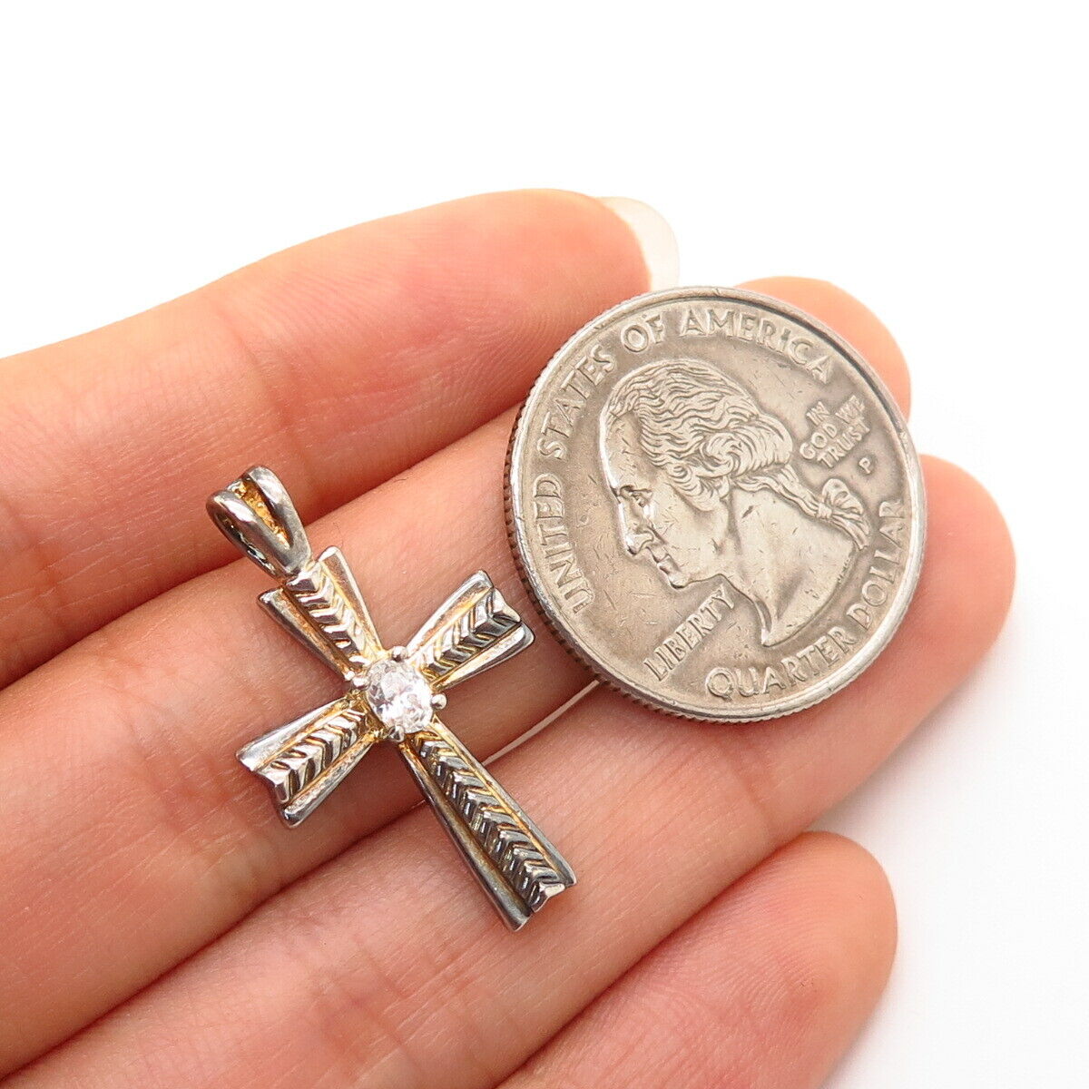 925 Sterling Silver C Z Slide Cross Pendant