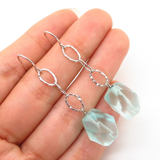 925 Sterling Silver Sky Blue Glass Drop Earrings