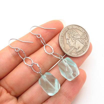 925 Sterling Silver Sky Blue Glass Drop Earrings