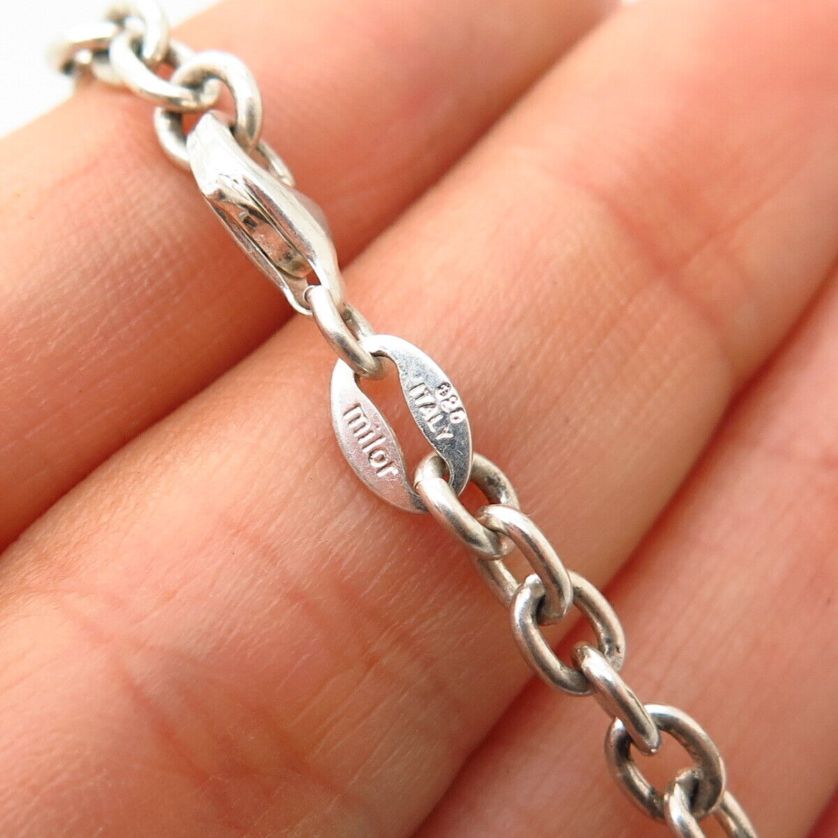 925 Sterling Silver Italy Milor Textured Heart Charm Link Anklet 9.5"