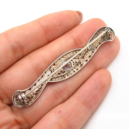 830 Silver Vintage C Z Filigree Design Pin Brooch