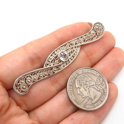 830 Silver Vintage C Z Filigree Design Pin Brooch