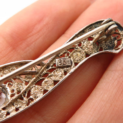 830 Silver Vintage C Z Filigree Design Pin Brooch