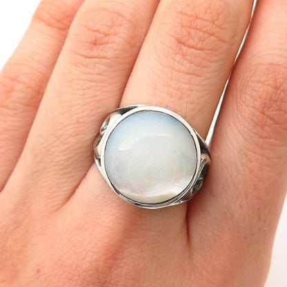 925 Sterling Silver Real Mother-of-Pearl Swirl Design Signet Ring