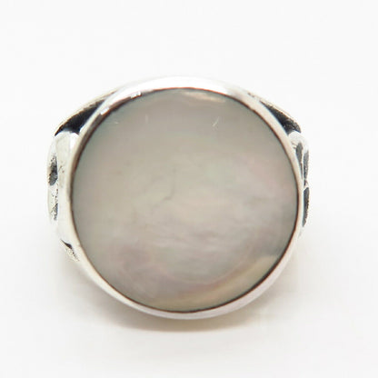 925 Sterling Silver Real Mother-of-Pearl Swirl Design Signet Ring