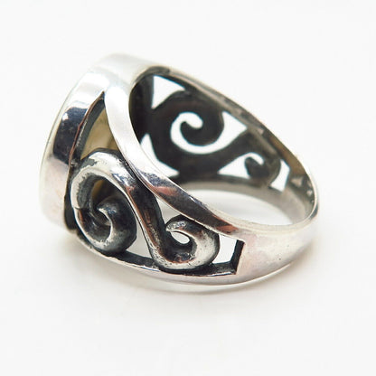 925 Sterling Silver Real Mother-of-Pearl Swirl Design Signet Ring