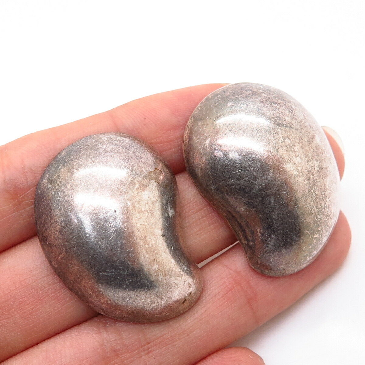 925 Sterling Silver Vintage Mexico Modernist Design Large Hollow Earrings