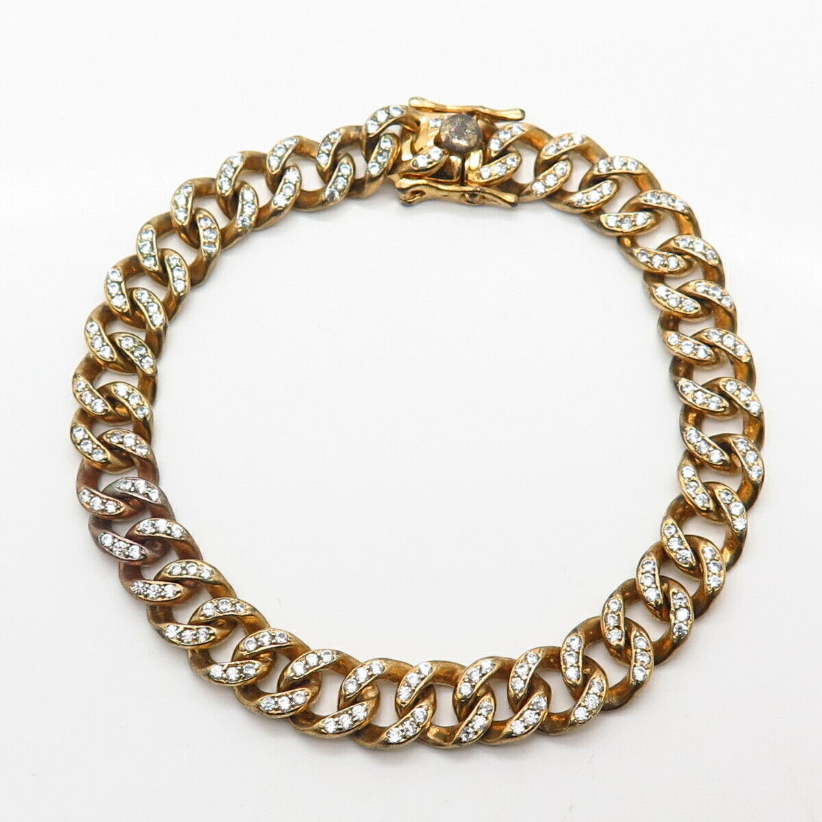 925 Sterling Silver Gold Plated C Z Cuban Link Bracelet 7 3/4"